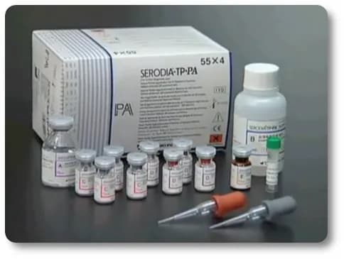 Наборы реагентов Serodia, предназначены  для качественного и полуколичественного определения специфических антител к возбудителям различных инфекционных заболеваний методом реакции пассивной агглютинации желатиновых частиц в сыворотке и плазме крови, а также в ликворе.